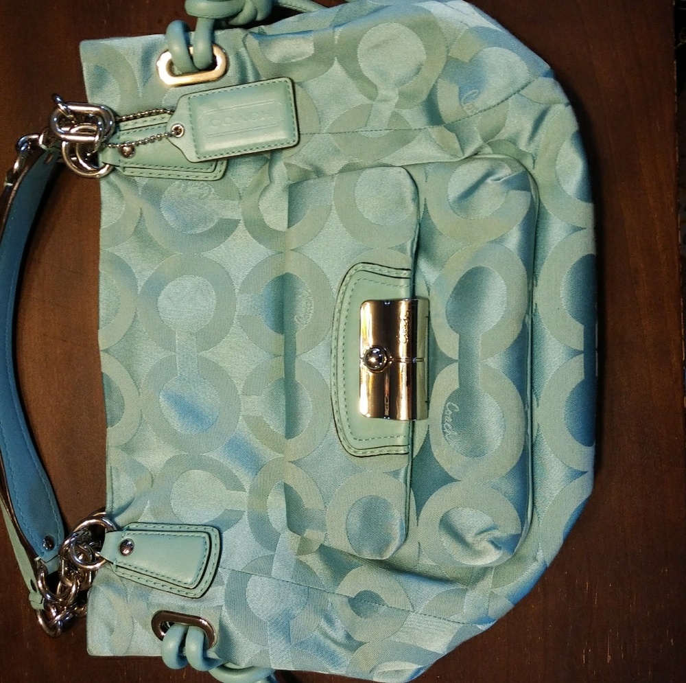Light Blue Coach Shoulder Purse - Picture 2 of 8
